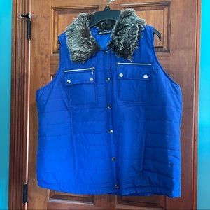 Blue Vest with Faux Fur Collar